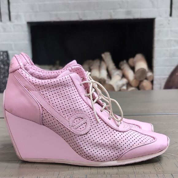 Vintage No Name Flyer Jogger Pink Wedge Sneakers Sz 40 - Picture 1 of 10